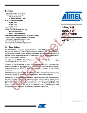 AT27C010-45JU datasheet  