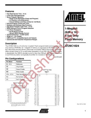 AT29C1024-70JC datasheet  