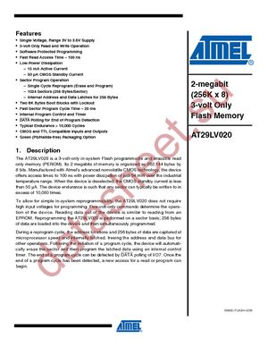 AT29LV020-10JU datasheet  