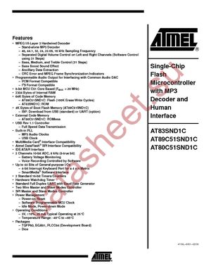 AT80C51SND1C-ROTUL datasheet  