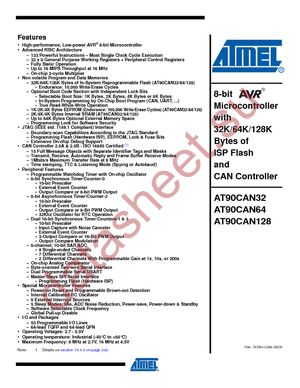 AT90CAN64-15MT datasheet  