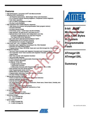ATMEGA128L-8AI datasheet  