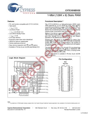 CY7C1018DV33-10VXIT datasheet  