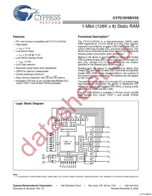 CY7C1019DV33-10ZSXI datasheet  