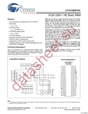 CY7C1020DV33-10ZSXI datasheet  