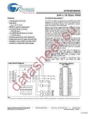 CY7C1021BNV33L-15VXI datasheet  