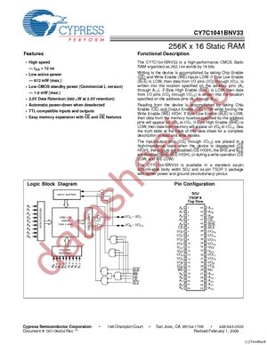 CY7C1041BNV33L-12ZXCT datasheet  