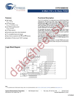 CY7C1059DV33-10BAXI datasheet  