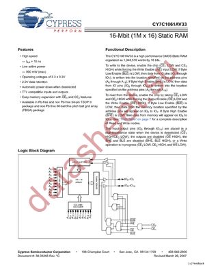 CY7C1061AV33-10BAC datasheet  