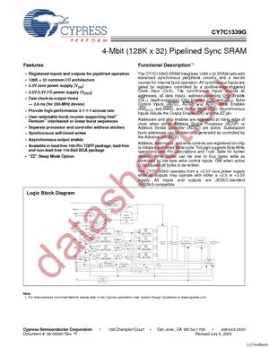 CY7C1339G-133AXET datasheet  