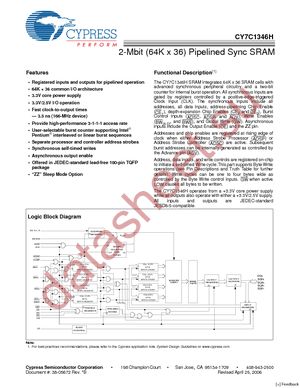 CY7C1346H-166AXC datasheet  