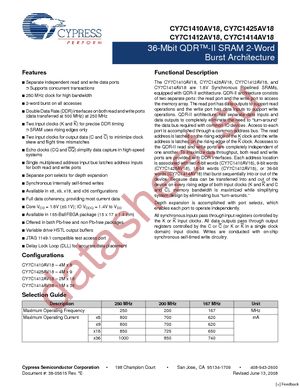 CY7C1412AV18-167BZXI datasheet  