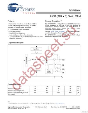CY7C199CN-15PXC datasheet  