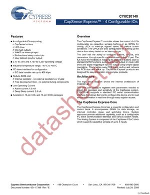 CY8C20140-LDX2I datasheet  