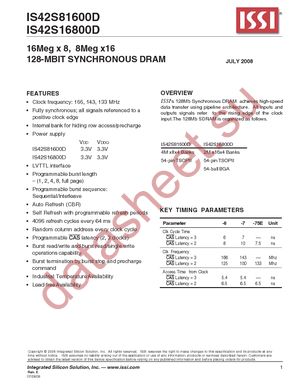 IS42S16800D-6BL-TR datasheet  