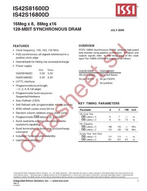 IS42S16800D-75EBLI datasheet  