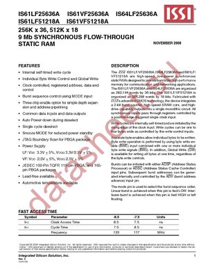 IS61LF25636A-7.5TQLI-TR datasheet  