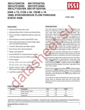 IS61LF51236A-7.5TQLI-TR datasheet  