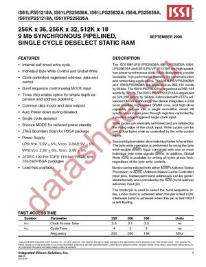IS61LPS25636A-200TQI datasheet  