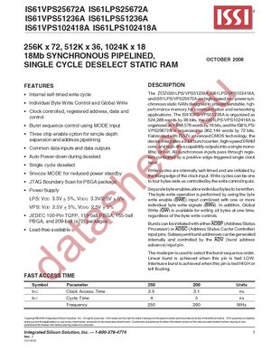 IS61LPS25672A-250B1-TR datasheet  