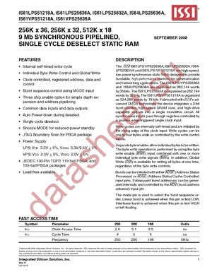 IS61LPS51218A-200TQLI datasheet  