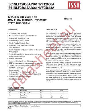 IS61NLF12836A-7.5TQI-TR datasheet  