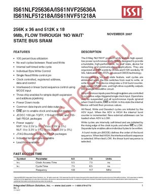 IS61NLF25636A-7.5TQI-TR datasheet  