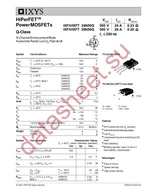 IXFH26N50Q datasheet  