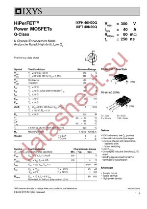 IXFH40N30Q datasheet  