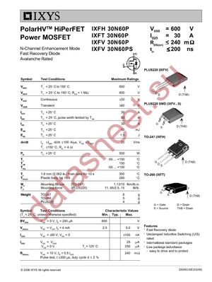 IXFV30N60PS datasheet  