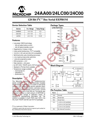 24AA00T-I/SN datasheet  