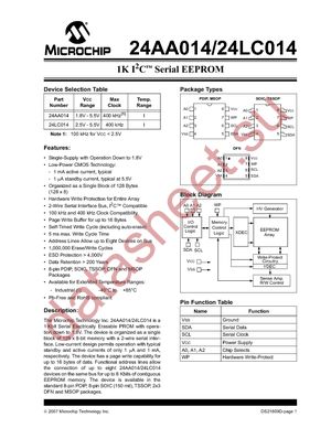 24AA014H-I/P datasheet  