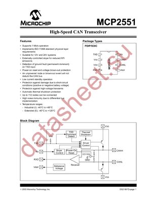 MCP2551-E/P datasheet  
