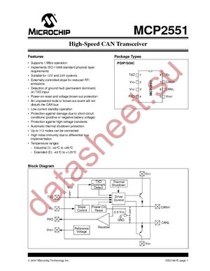 MCP2551A-E/P datasheet  