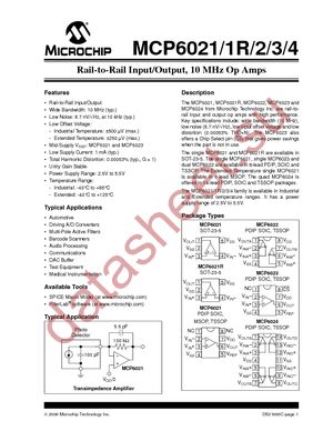 MCP6021RT-E/OT datasheet  