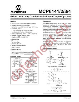 MCP6141-E/P datasheet  