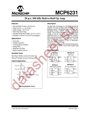 MCP6231-E/P datasheet  