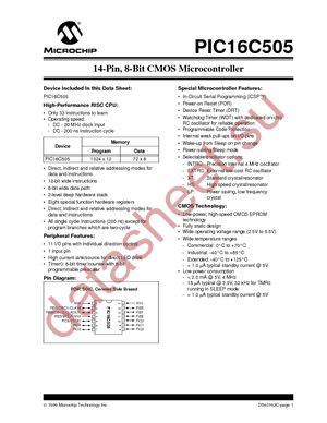 PIC16C505-20I/P datasheet  