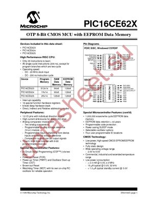 PIC16CE623-20I/SS datasheet  