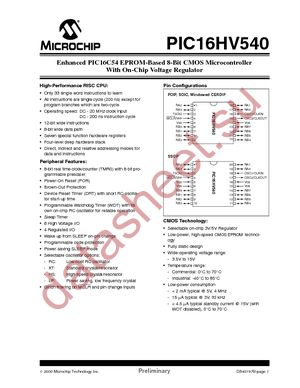 PIC16HV540-04I/P datasheet  