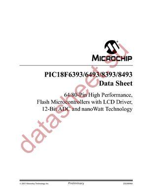 PIC18F6393T-I/PT datasheet  