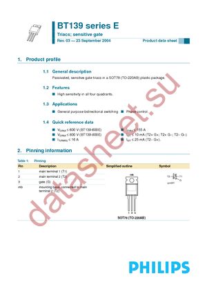 BT139-800E datasheet  