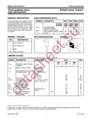 BTA204-800B datasheet  