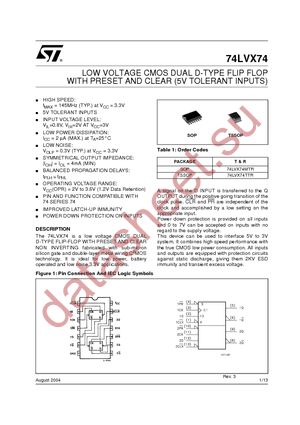 74LVX74MTR datasheet  