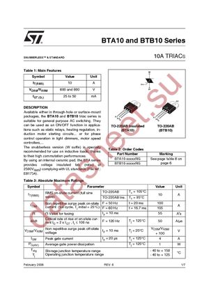 BTA10-700CRG datasheet  