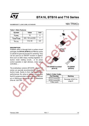 BTB16-700CWRG datasheet  