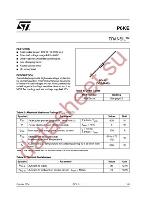 P6KE400ARL datasheet  