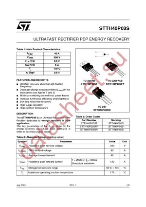 STTH40P03SFP datasheet  