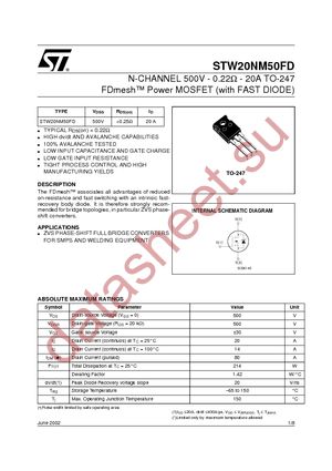 STW20NM50FD datasheet  