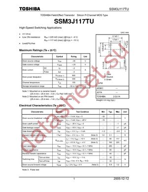 SSM3J117TU(TE85L) datasheet  